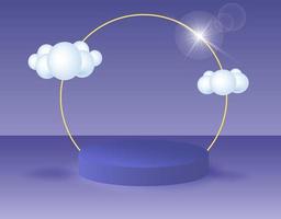 3D podium with clouds on a very peri background vector