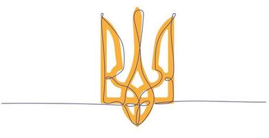 Continuous one line drawing of  Ukrainian trident vector