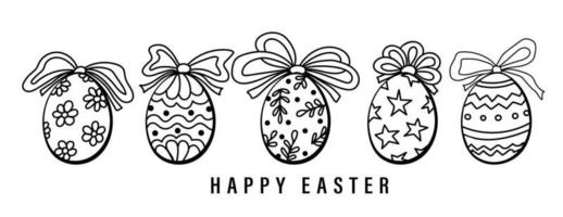 Happy Easter banner. Trendy Easter design with hand drawn easter eggs with tied bows vector