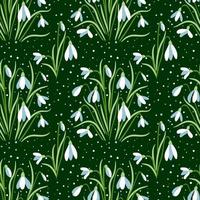 Snowdrops seamless pattern. Modern print for fabric, textiles, wrapping paper. Vector illustration.