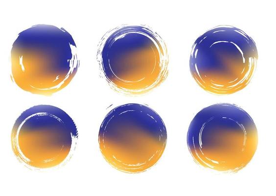 Ukrainian blurred brush stroke circle backgrounds set with modern abstract blue and yellow color gradients