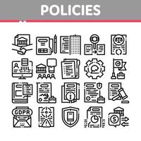 Policies Data Process Collection Icons Set Vector