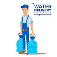 Water Delivery Service Man Vector. Worker In Blue Uniform. Purification. Isolated Flat Cartoon Illustration vector