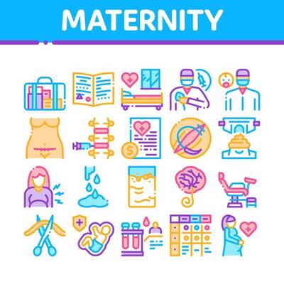 Maternity Hospital Collection Icons Set Vector