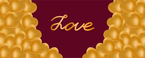 plantilla de banner del día de san valentín dorado con forma de corazón y letras. viva magenta. vector de portada.