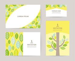 card template set with leaves illustration, for greeting card, eco banners vector