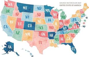 Grunge watercolor map of USA, United States Of America vector