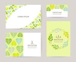 card template set with leaves illustration, for greeting card, eco banners vector