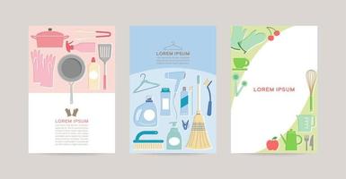 card template set with simple daily necessities illustration vector