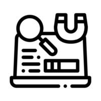 researching audit on laptop line icon vector illustration