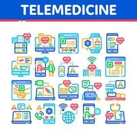 Telemedicine Treatment Collection Icons Set Vector