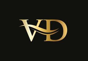 Gold VD letter logo design. VD logo design with creative and modern trendy vector