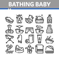 Bathing Baby Tool Collection Icons Set Vector