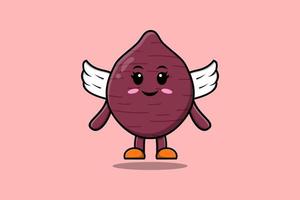 Cute cartoon Sweet potato character wearing wings vector