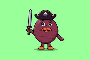 mascota de dibujos animados lindo batata pirata sostener espada vector