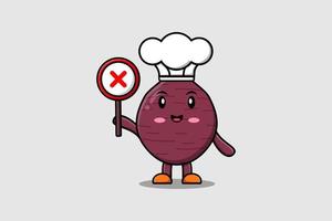 cartoon Sweet potato chef holding wrong sign board vector