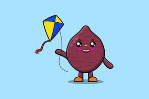 Cute cartoon Sweet potato playing kite flaying vector