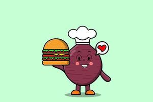 Cute cartoon Sweet potato chef holding burger vector