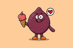 Cute Cartoon Sweet potato character hold ice cream vector