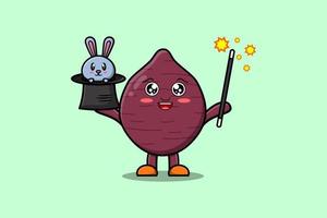 cute cartoon Sweet potato magician bunny character vector