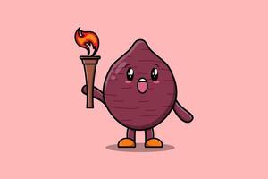 cute Sweet potato carton  holding fire torch vector