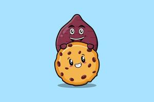 Cute Sweet potato cartoon hiding in biscuits vector