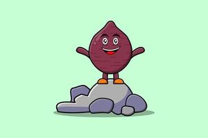 Cute cartoon Sweet potato character stand in stone vector