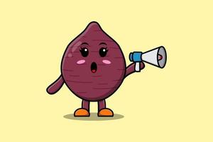 Cute Cartoon Sweet potato speak with megaphone vector