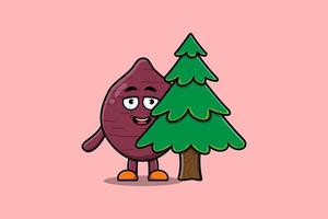 Cute cartoon Sweet potato character hiding tree vector