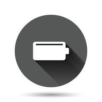 Battery charge icon in flat style. Power level vector illustration on black round background with long shadow effect. Lithium accumulator circle button business concept.