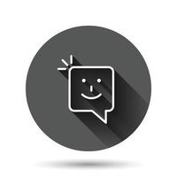 Happy sms icon in flat style. Message speech bubble vector illustration on black round background with long shadow effect. Envelope circle button business concept.