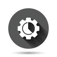 Workflow chart icon in flat style. Gear with diagram vector illustration on black round background with long shadow effect. Process organization circle button business concept.