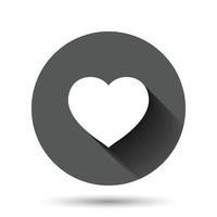 Heart icon in flat style. Love vector illustration on black round background with long shadow effect. Romantic circle button business concept.