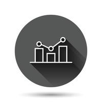 Growing bar graph icon in flat style. Increase arrow vector illustration on black round background with long shadow effect. Infographic progress circle button business concept.