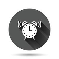 Clock icon in flat style. Watch vector illustration on black round background with long shadow effect. Timer circle button business concept.