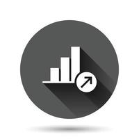 Market trend icon in flat style. Growth arrow with magnifier vector illustration on black round background with long shadow effect. Increase circle button business concept.