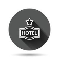 hotel icono de signo de 1 estrella en estilo plano. ilustración de vector de posada sobre fondo redondo negro con efecto de sombra larga. concepto de negocio de botón de círculo de información de habitación de albergue.