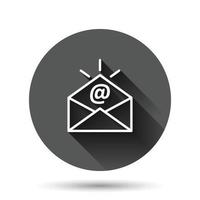 Email message icon in flat style. Mail document vector illustration on black round background with long shadow effect. Message correspondence circle button business concept.