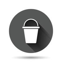 Bucket icon in flat style. Garbage pot vector illustration on black round background with long shadow effect. Pail circle button business concept.