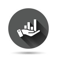 Growth revenue icon in flat style. Diagram with hand vector illustration on black round background with long shadow effect. Finance increase  circle button business concept.