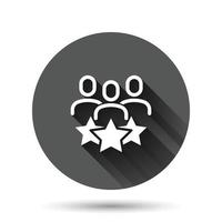 People with stars icon in flat style. Businessman rating vector illustration on black round background with long shadow effect. Quality information circle button business concept.