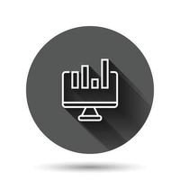 Website analytics icon in flat style. SEO data vector illustration on black round background with long shadow effect. Computer diagram circle button business concept.