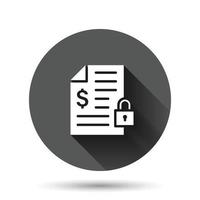 Financial statement icon in flat style. Document with lock vector illustration on black round background with long shadow effect. Report circle button business concept.