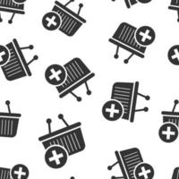 Add to cart icon in flat style. Shopping vector illustration on white isolated background. Basket with plus sign seamless pattern business concept.
