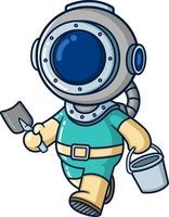 The diver holding small shovel and bucket vector