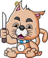 The angry cat holding a knife vector
