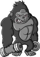 cartoon strong gorilla exercise with dumbbells vector