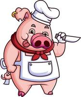 Pig chef holding a knife vector