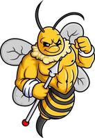 Strong fierce bees cartoon character holding spear vector