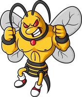 personaje de dibujos animados de abejas feroces musculares vector